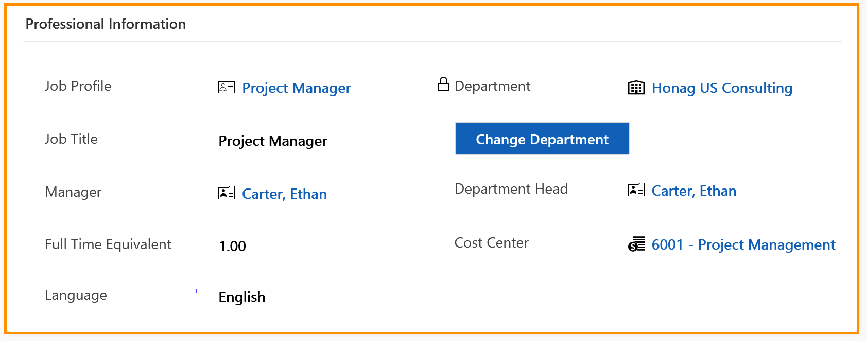 Sections of Digital Personnel File (HR Manager): Business Data